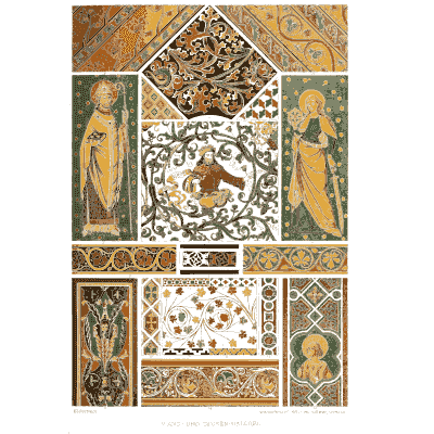 Painted saints with bird roundel and tiles - Der Ornamentenschatz - 1887