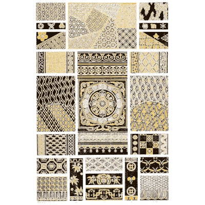 Lattice, fret and dotted repeat swatches - Der Ornamentenschatz - 1887