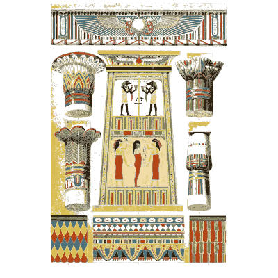 Egyptian winged sun doorway with lotus capitals - Der Ornamentenschatz - 1887