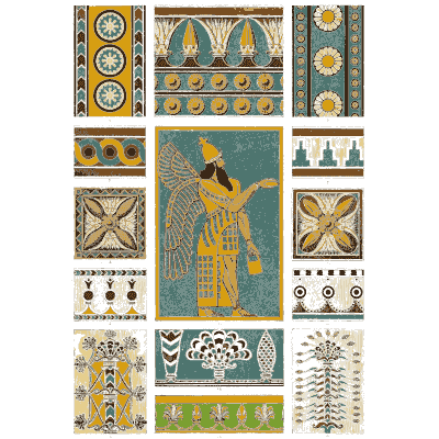 Assyrian winged genie with rosette bands - Der Ornamentenschatz - 1887