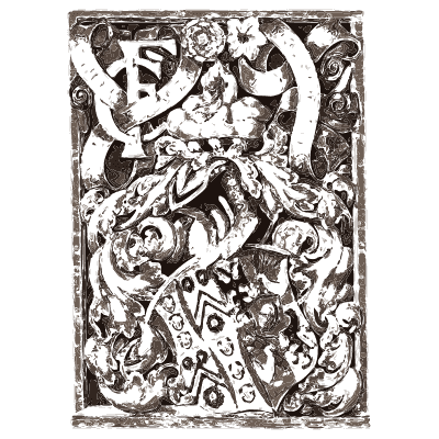Heraldic bookplate with letter F - Decorative Heraldry - 1897