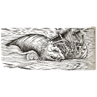 Sea monster attacking a ship - Icones Animalium - 1560