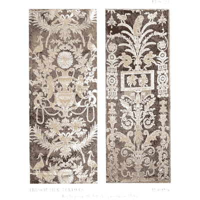 Scrolling leaf panels with cartouches - Historic Textile Fabrics - 1923