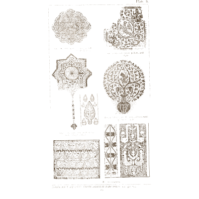 Embroidered roundels, fan and flowering tree - Historic Textile Fabrics - 1923