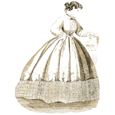 Woman in a banded crinoline gown 01 - Godey's Lady's Book, 1864 - 1864