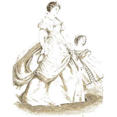 Woman in an evening gown with a child - Godey's Lady's Book, 1864 - 1864
