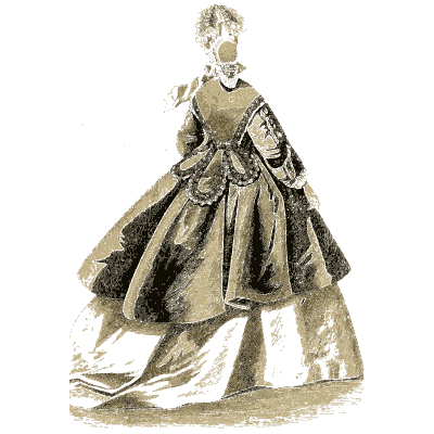 Woman in a crinoline with a draped overskirt - Godey's Lady's Book, 1864 - 1864