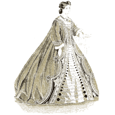 Woman in a buttoned crinoline gown - Godey's Lady's Book, 1864 - 1864
