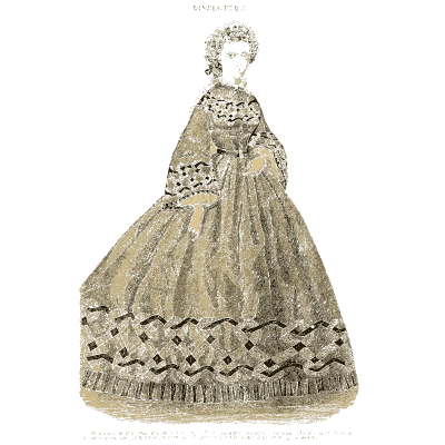 Woman in a banded crinoline gown 02 - Godey's Lady's Book, 1864 - 1864