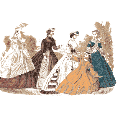 Women and children under trees - Godey's Lady's Book, 1864 - 1864