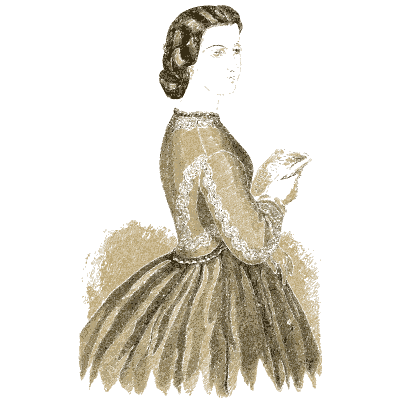 Woman reading in a crinoline dress - Godey's Lady's Book, 1864 - 1864