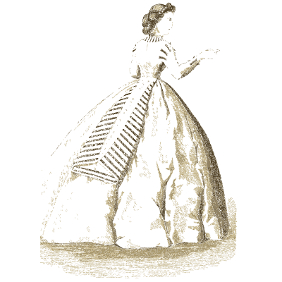 Woman in a crinoline with a striped panel - Godey's Lady's Book, 1864 - 1864
