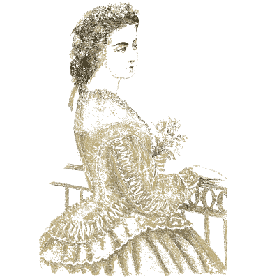 Woman in a ruffled crinoline at a rail - Godey's Lady's Book, 1864 - 1864