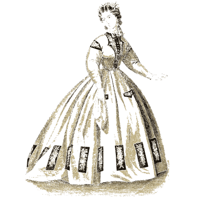 Woman in a crinoline with dark bands - Godey's Lady's Book, 1864 - 1864