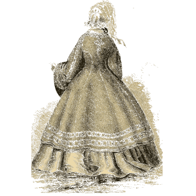 Woman in a crinoline and cap from behind - Godey's Lady's Book, 1864 - 1864