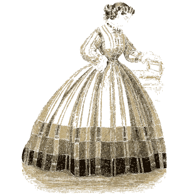 Woman in a banded crinoline gown 03 - Godey's Lady's Book, 1864 - 1864
