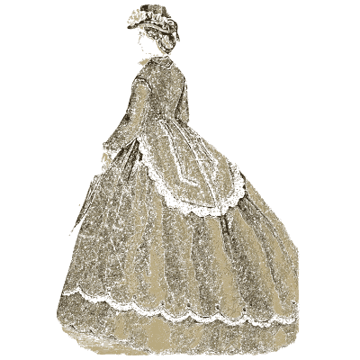 Woman in a lace-trimmed gown from behind - Godey's Lady's Book, 1864 - 1864