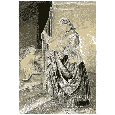 Woman beside a stone doorway - Godey's Lady's Book, 1864 - 1864
