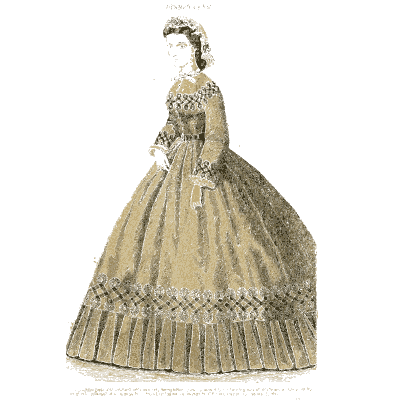 Woman in a gown with a pleated hem - Godey's Lady's Book, 1864 - 1864