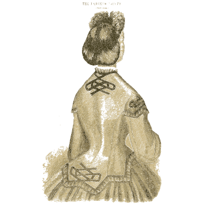 Woman in a braided cloak from behind - Godey's Lady's Book, 1864 - 1864