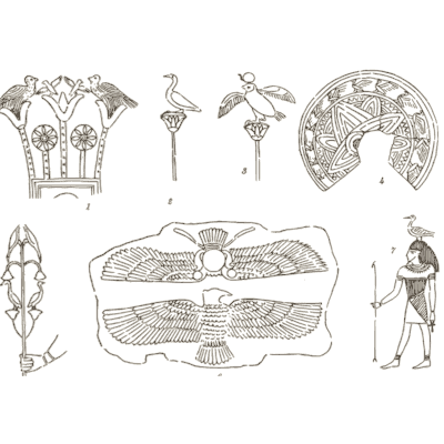 Egyptian lotus capital and winged sun disc - The Grammar of the Lotus - 1891