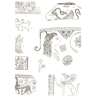 Greek pottery fragments with sphinx and head - The Grammar of the Lotus - 1891