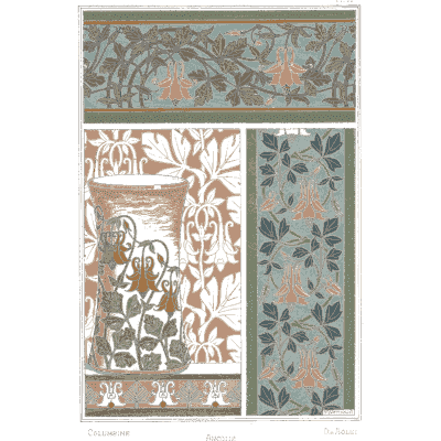 Floral pattern panels in teal and rust - La Plante et ses Applications Ornementales - 1896