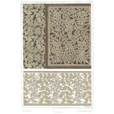 Leaf pattern panels in olive and navy - La Plante et ses Applications Ornementales - 1896