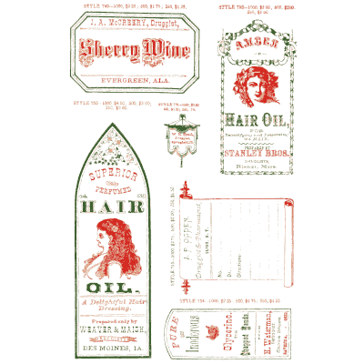 Sheet of toilet and liquor labels 01 - New Sample Book of Cut and Gummed Druggists' Labels - 1874