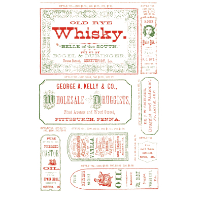 Sheet of liquor and extract labels - New Sample Book of Cut and Gummed Druggists' Labels - 1874