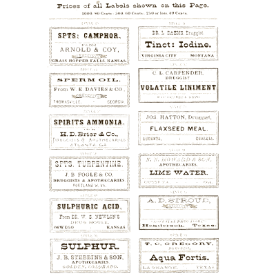 Sheet of miscellaneous labels 03 - New Sample Book of Cut and Gummed Druggists' Labels - 1874