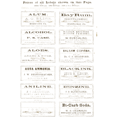 Sheet of miscellaneous labels 04 - New Sample Book of Cut and Gummed Druggists' Labels - 1874