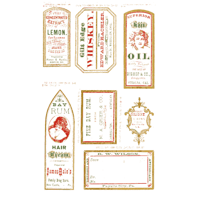 Sheet of toilet and liquor labels 02 - New Sample Book of Cut and Gummed Druggists' Labels - 1874
