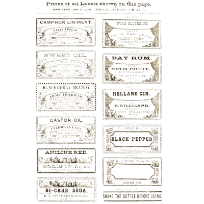 Sheet of miscellaneous labels 07 - New Sample Book of Cut and Gummed Druggists' Labels - 1874