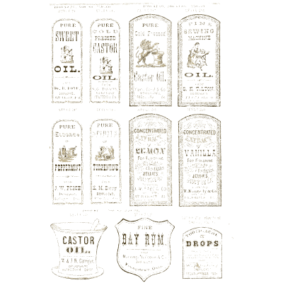 Sheet of oil labels - New Sample Book of Cut and Gummed Druggists' Labels - 1874
