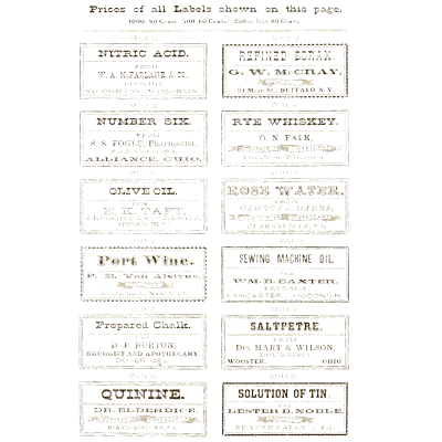 Sheet of miscellaneous labels 09 - New Sample Book of Cut and Gummed Druggists' Labels - 1874