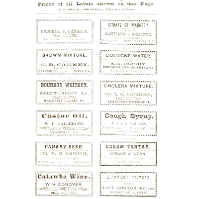 Sheet of miscellaneous labels 10 - New Sample Book of Cut and Gummed Druggists' Labels - 1874