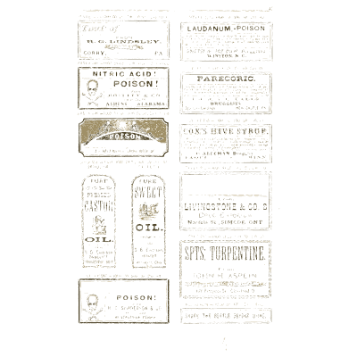 Sheet of poison and medicine labels 02 - New Sample Book of Cut and Gummed Druggists' Labels - 1874