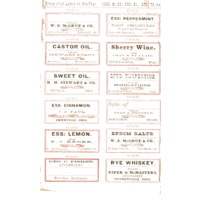 Sheet of miscellaneous labels 15 - New Sample Book of Cut and Gummed Druggists' Labels - 1874
