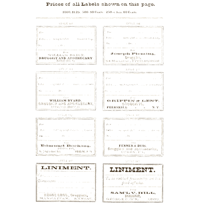 Sheet of miscellaneous labels 17 - New Sample Book of Cut and Gummed Druggists' Labels - 1874