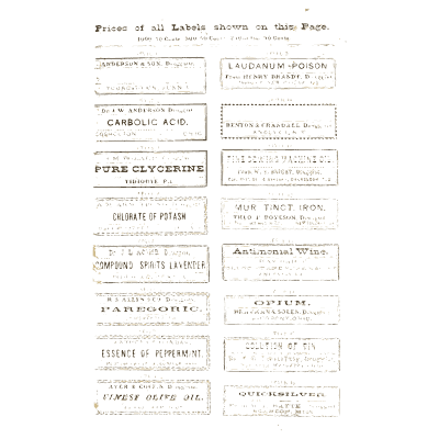 Sheet of poison and medicine labels 03 - New Sample Book of Cut and Gummed Druggists' Labels - 1874