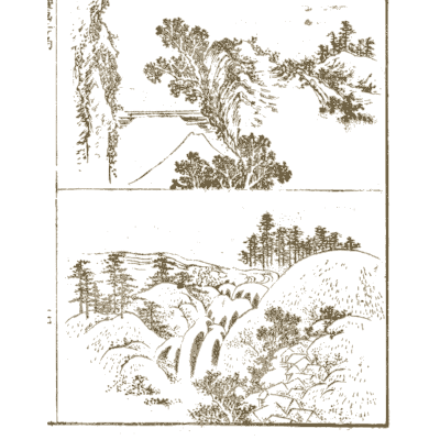 Landscape panels with pines - Hokusai Manga, Volume 2 - 1868