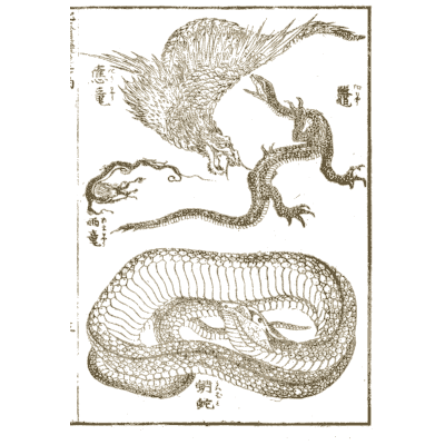 Hawk, dragon and coiled snake - Hokusai Manga, Volume 2 - 1868