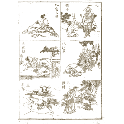 Panels of figures and scenes - Hokusai Manga, Volume 8 - 1868