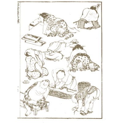 Figures bending and resting - Hokusai Manga, Volume 8 - 1868