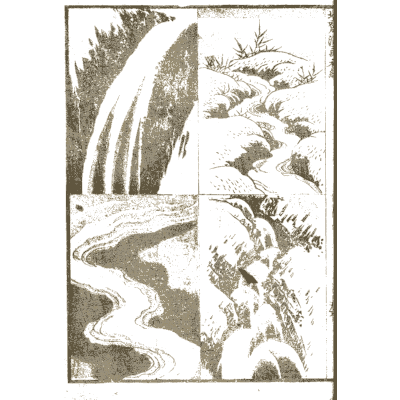Waterfall and stream panels - Hokusai Manga, Volume 1 - 1868