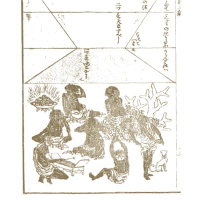 Figures gathered around a fire - Hokusai Manga, Volume 3 - 1868