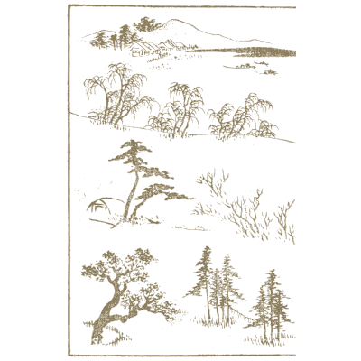 Trees and shore vignettes - Hokusai Manga, Volume 3 - 1868