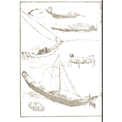 Boats and barges on the river - Hokusai Manga, Volume 4 - 1868