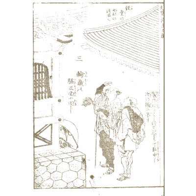 Temple roof eaves with figures - Hokusai Manga, Volume 5 - 1868